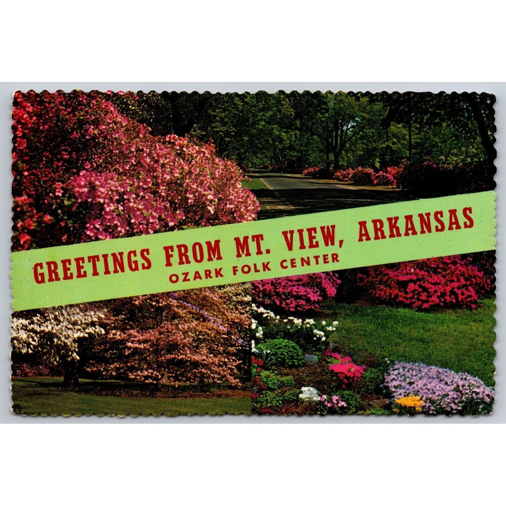 Postcard Arkansas Mt. View Greetings Ozark Folk Center Floral Garden c1960s AR